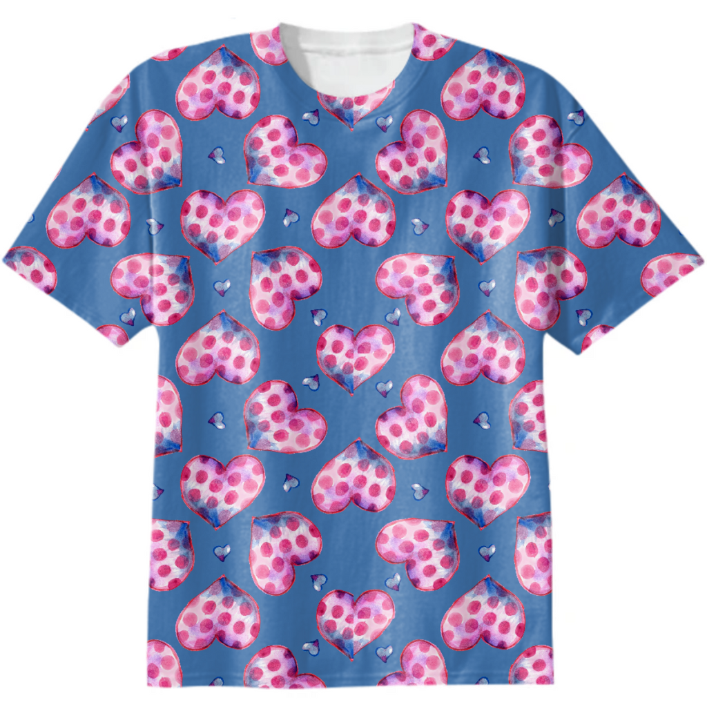 watercolor hearts and polka dots