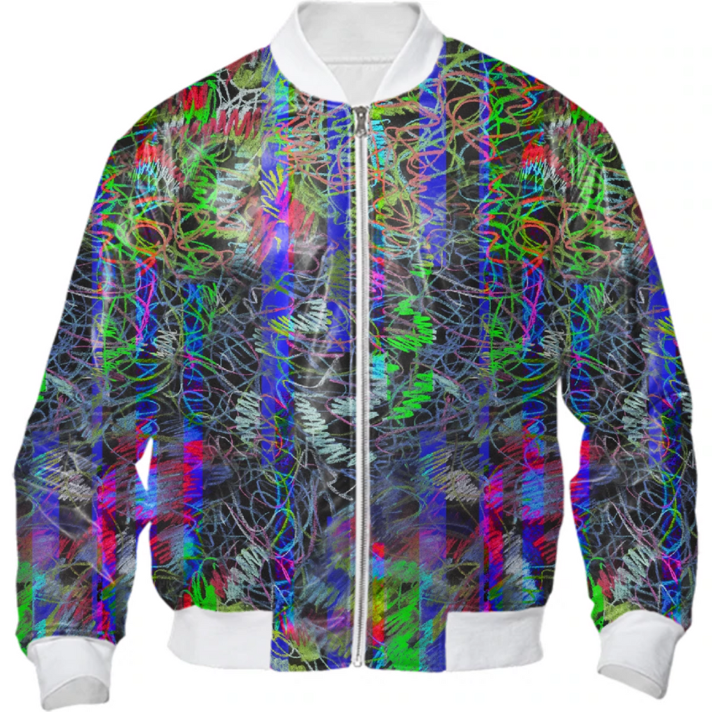 Neon acid daring glitch scribbles pattern with crayons on dark background