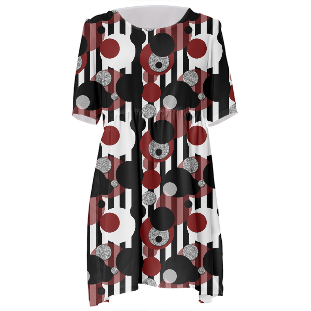Black White Stripes Red Dots Baby Doll Dress