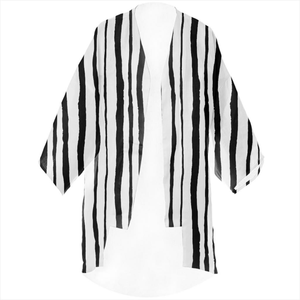 Black Watercolour Stripes Kimono