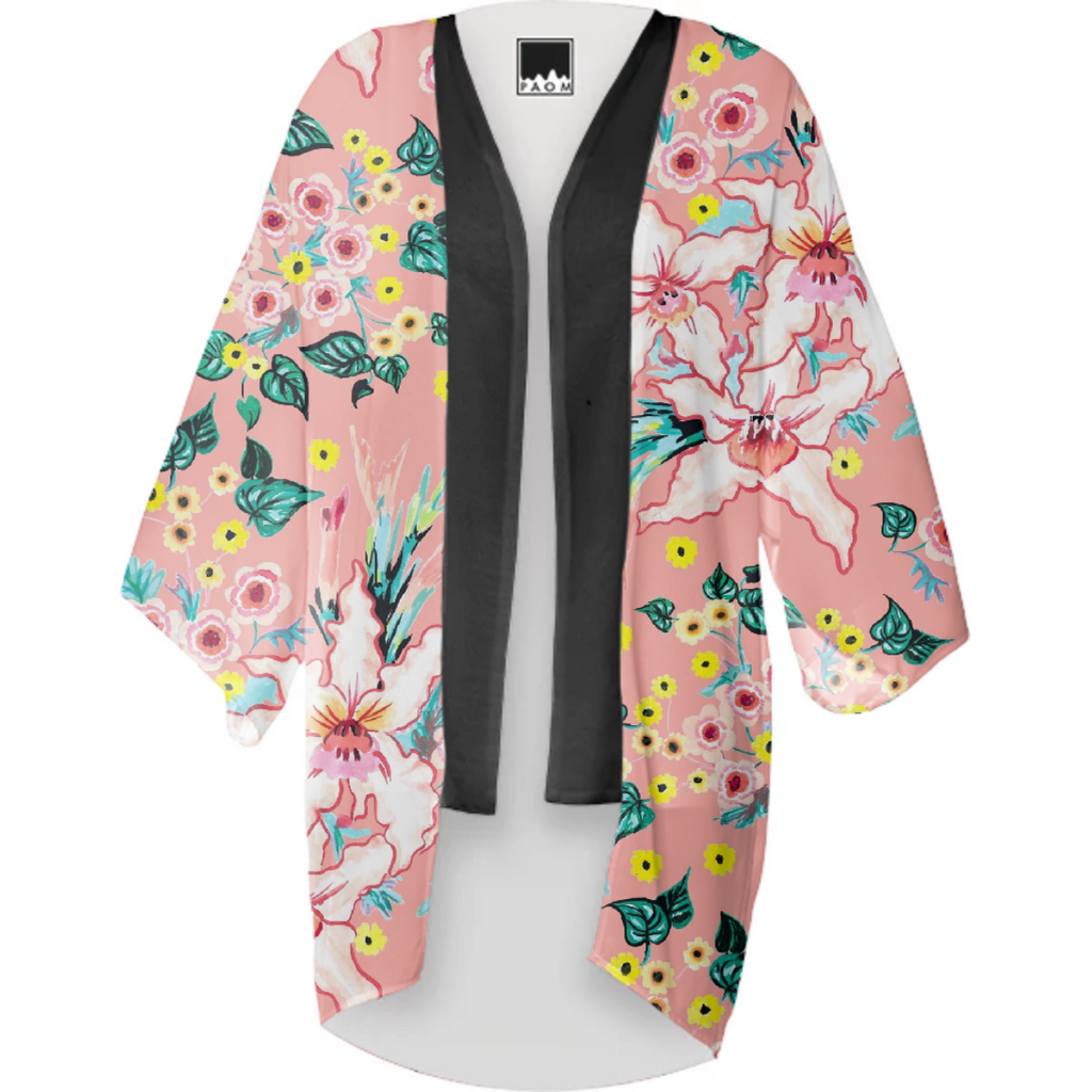 Tropical hand painted coral pink lily floral