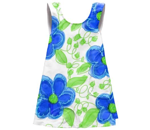 Blue Pocket Flowered Toddler Dress