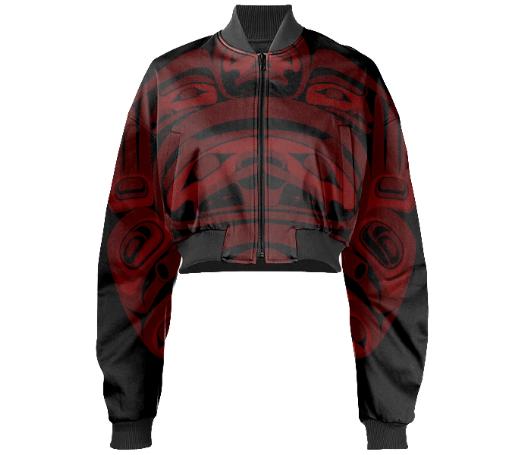 Birth of the Beaver Clan Black and Ochre Crop Top Bomber Jacket