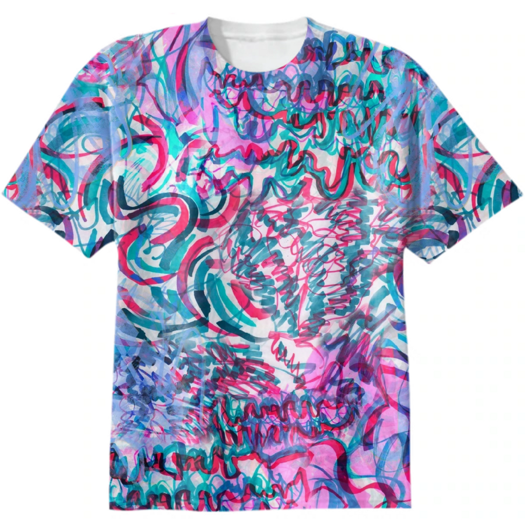 Pink blue neon graffiti pattern with hand drawn markers scribbles