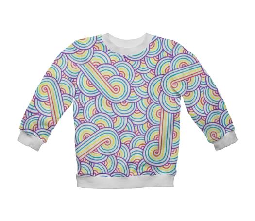 Rainbow and white swirls doodles Kids Sweatshirt