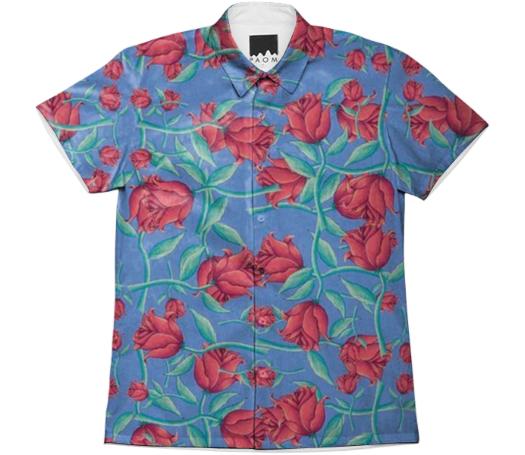 Rose Pattern Short Sleeve Work Shier