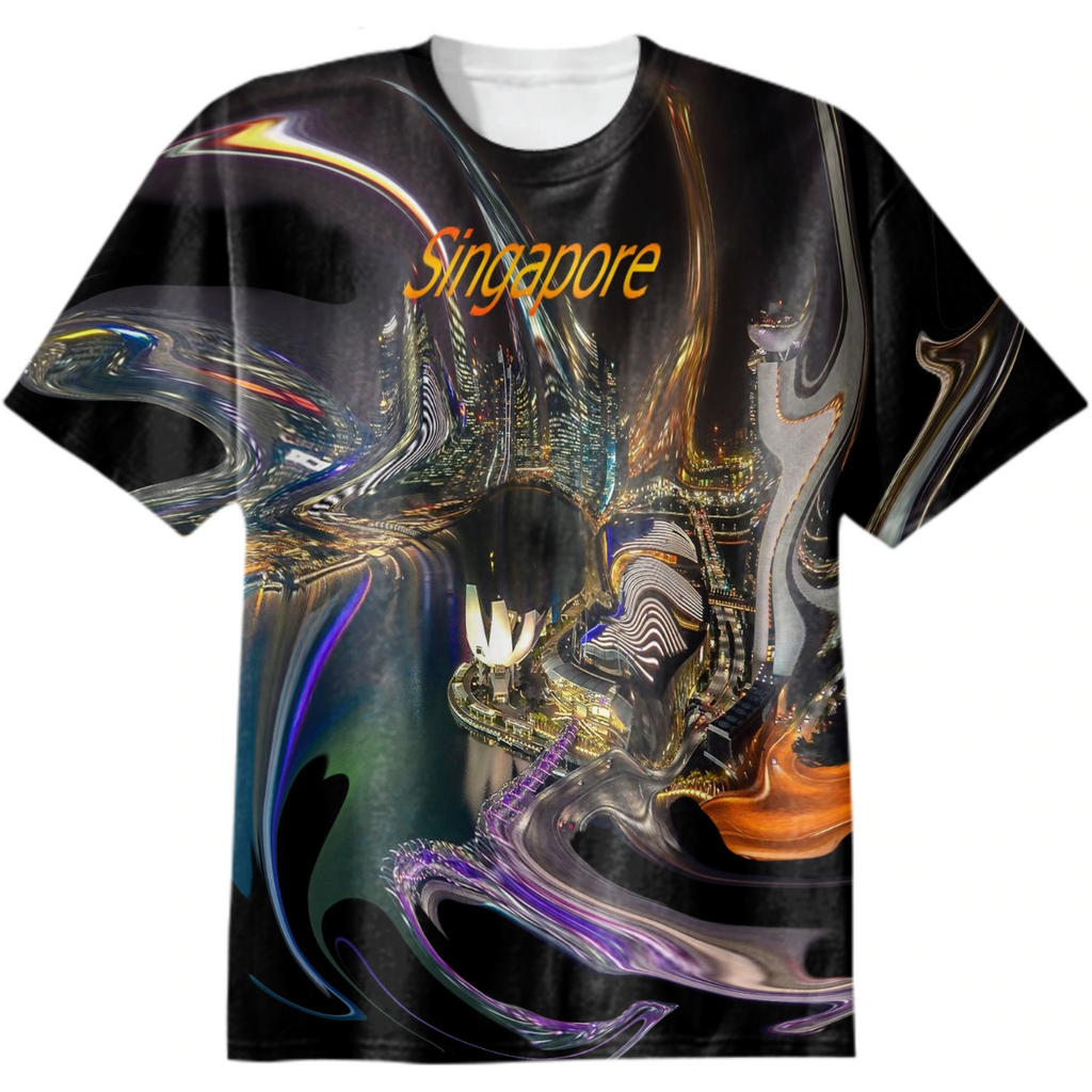 Сингапур, город-галактика, с черной дырой, огни ночного города, абстракция