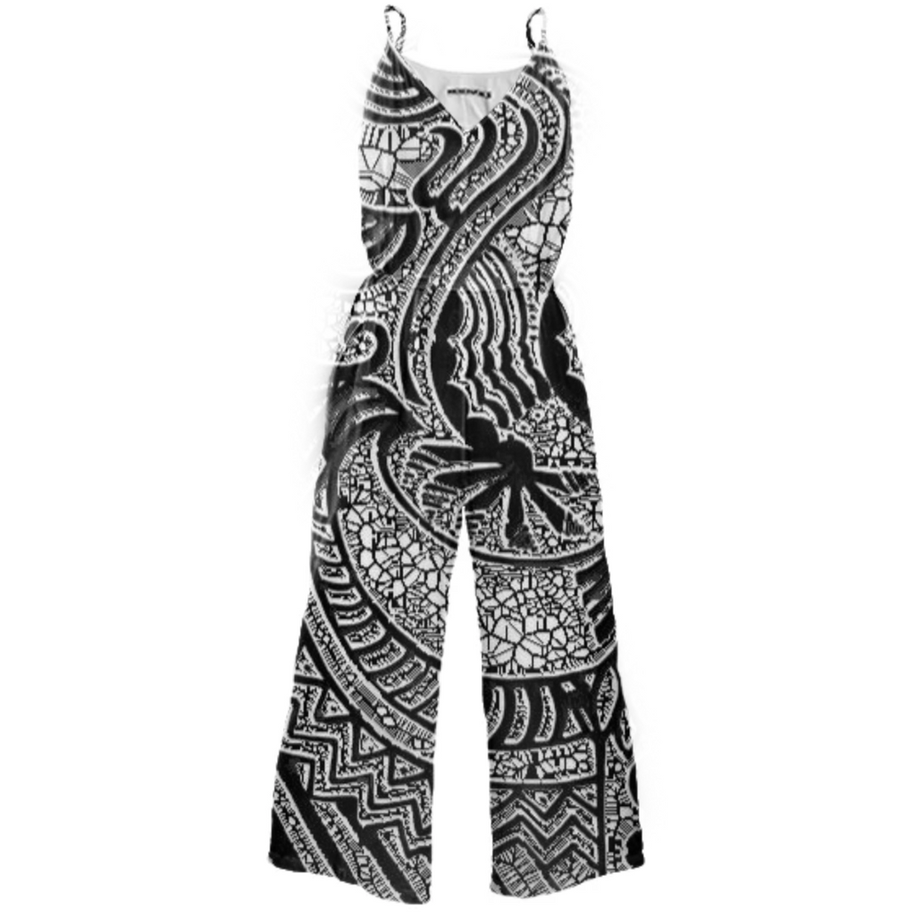 A Lined Mosaic Spaghetti Strappes Jumpsuit