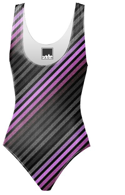 80s Striped Swimsuit Purple Gray