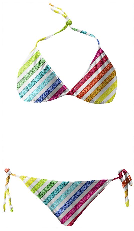 80s Striped Rainbow Bikini