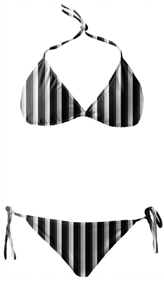 Black Gray White Striped Bikini