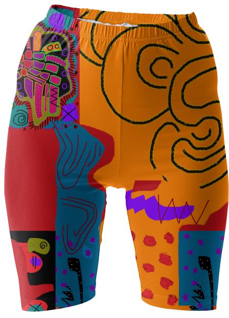 bike shorts with abstract artwork