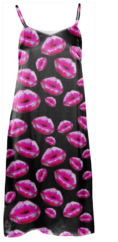 Hot Pink Sassy Lips Silk Dress