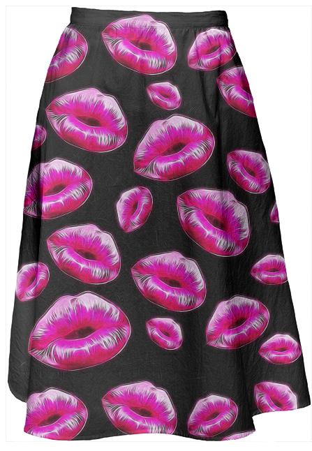 Hot Pink Sassy Lips Midi Skirt