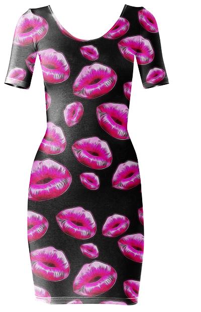Hot Pink Sassy Lips Bodycon Dress