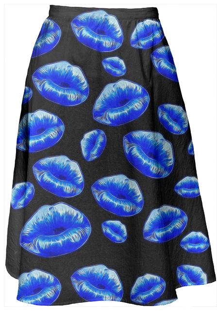 Florescent Blue Sassy Lips Midi Skirt