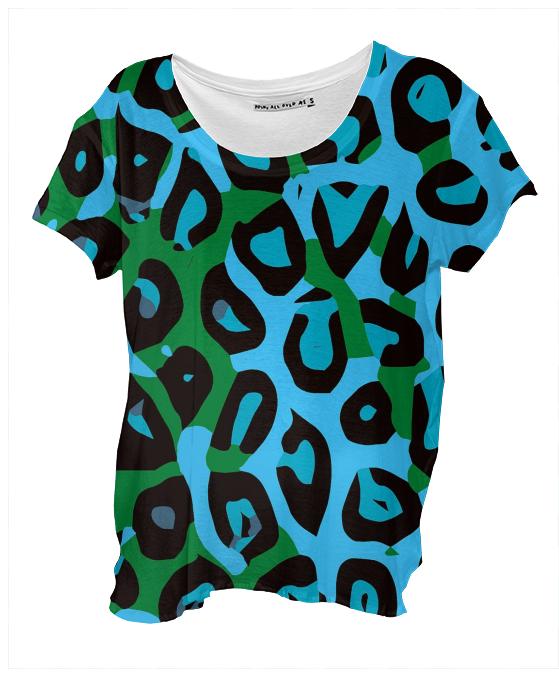 Bright Turquoise Green Cheetah Camouflage Drape Shirt