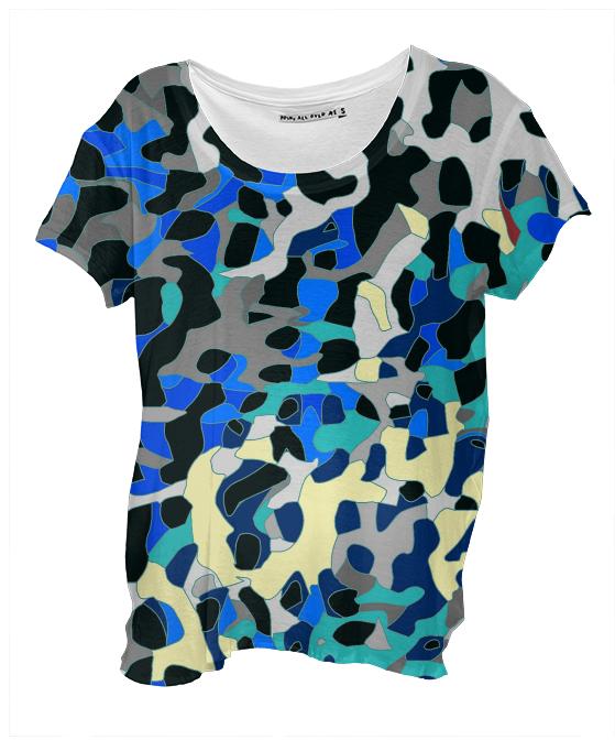 Blue Yellow Cheetah Camouflage Drape Shirt