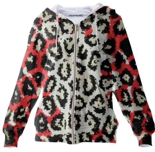 Red Black Cheetah Abstract Zip Hoodie