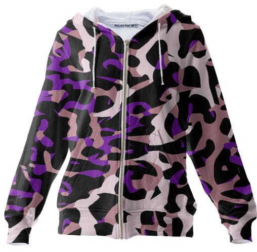 Purple Pink Cheetah Camouflage Zip Hoodie