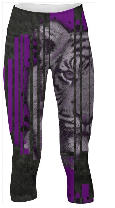 Purple Black Grunge Tiger Yoga Pants