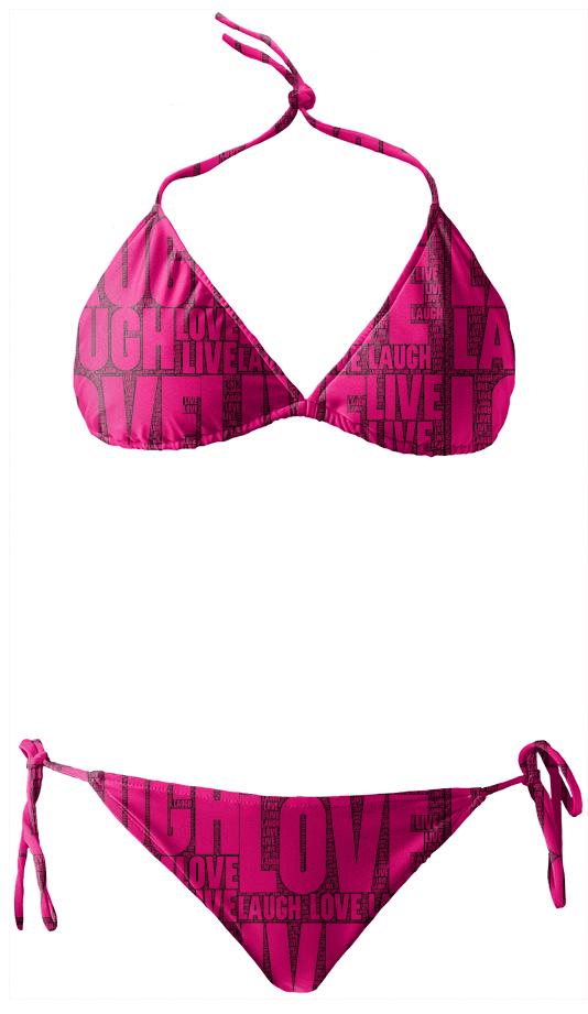 Hot Pink Liv Laugh Love Typography Bikini