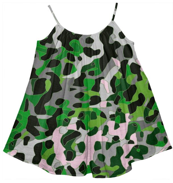 Kids Green Cheetah Camouflage Tent Dress