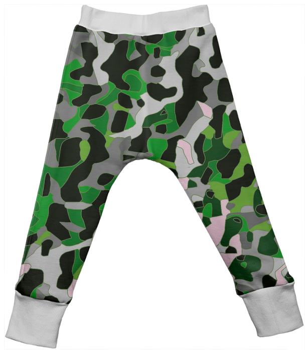 Kids Green Cheetah Camouflage Drop Pants