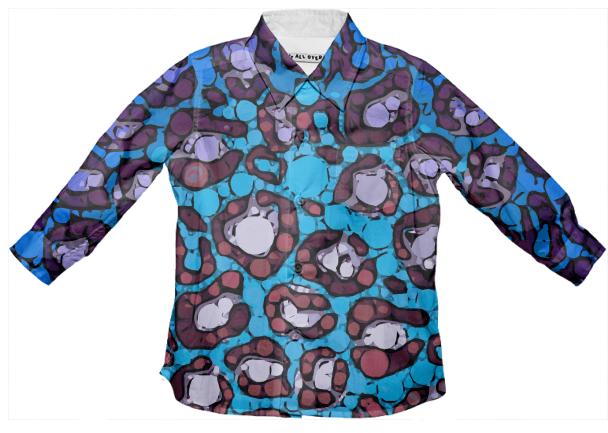 Blueberry Turquoise Cheetah kids Button Down Shirt