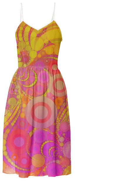 Pretty Pink Yellow Abstract Summer Dress
