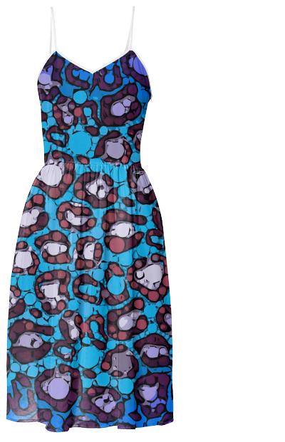Turquoise Blue Cheetah Abstract Summer Dress