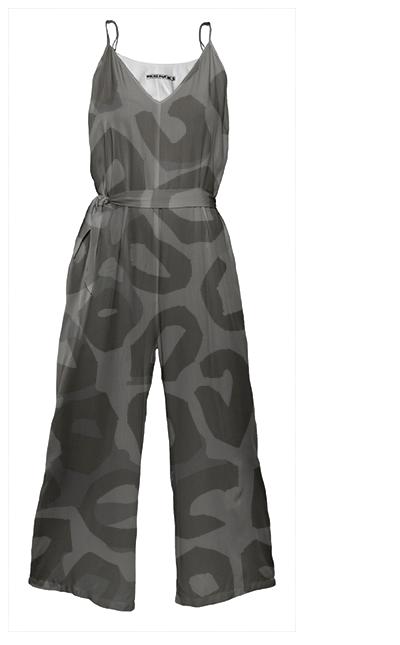 Black Cheetah Abstract Tie Waist Jumpsuit
