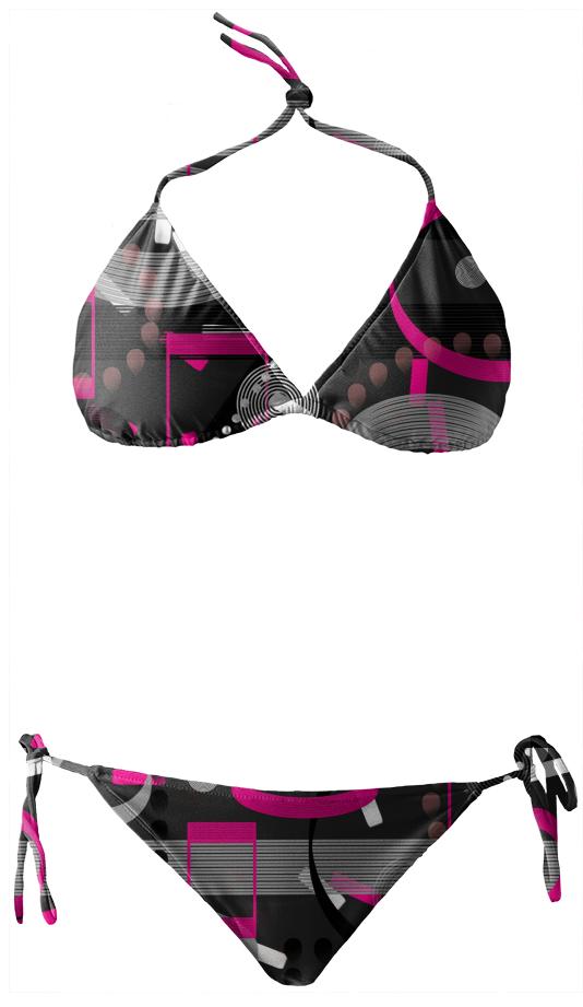 Pink Black Abstract Pattern Bikini