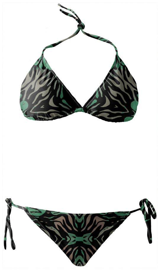 Green Black Zebra Abstract Bikini