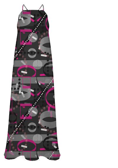 Pink Black Abstract Pattern Chiffon Maxi Dress