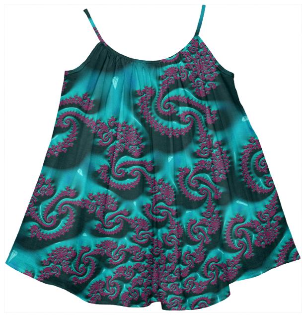 Beautiful Turquoise Pink Fractal Kids Summer Dress