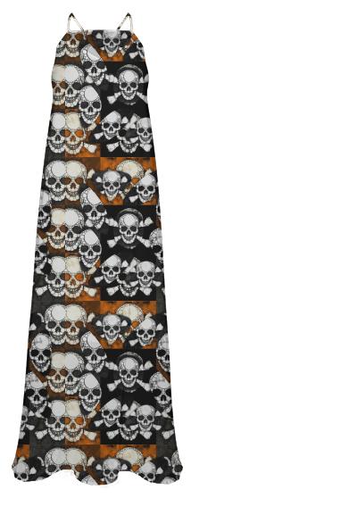 Skull Bones Metal Textured Chiffon Maxi Dress