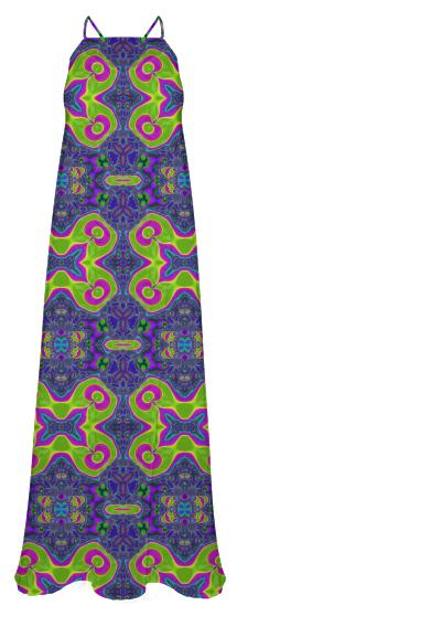 Trippy Neon Pink Lime Abstract Chiffon Maxi Dress
