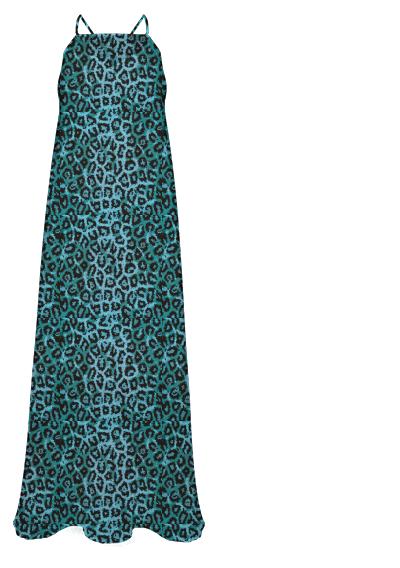Turquoise Black Cheetah Abstract Chiffon Maxi Dress
