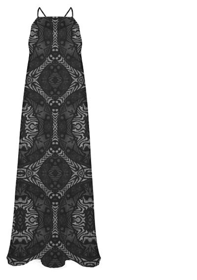Black Silver Aztec Pattern Chiffon Maxi Dress