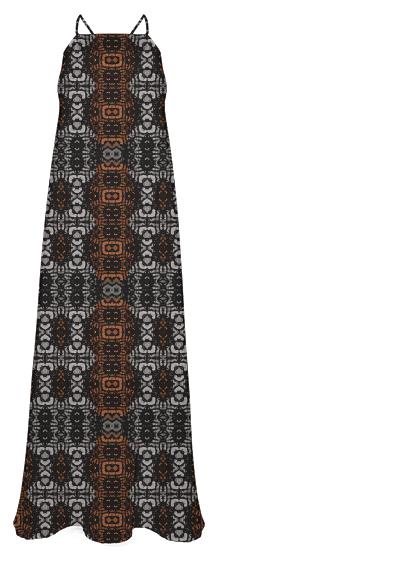 Brown Grey Animal Print Abstract Pattern Chiffon Maxi Dress