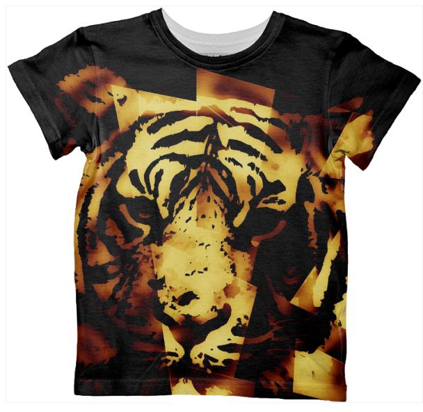 Gold Black Abstract Tiger Kid s Tshirt