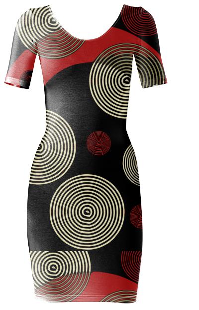 Black Red Retro Pattern Bodycon Dress