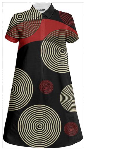 Black Red Retro Pattern Mini Shirt Dress