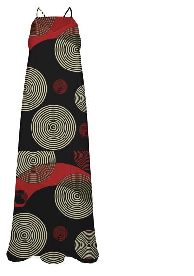 Black Red Retro Pattern Chiffon Maxi Dress