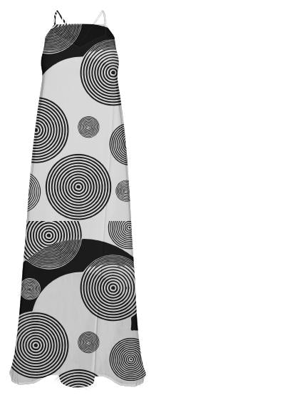 Black White Retro Pattern Chiffon Maxi Dress