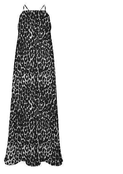Black White Leopard Abstract Chiffon Maxi Dress