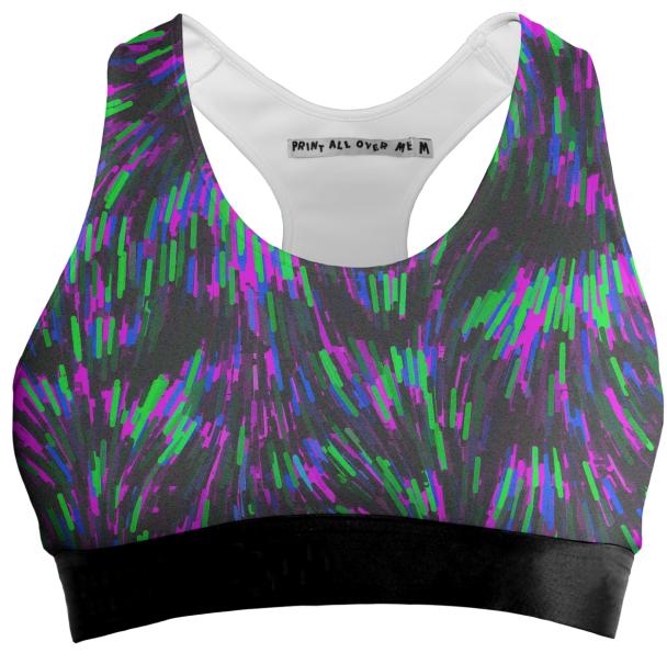 Fluorescent Lime Pink Black Abstract Sports Bra