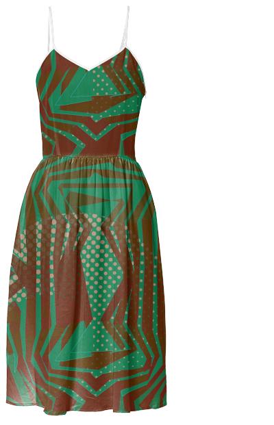 Green Burgundy Tribal Pattern Summer Dress