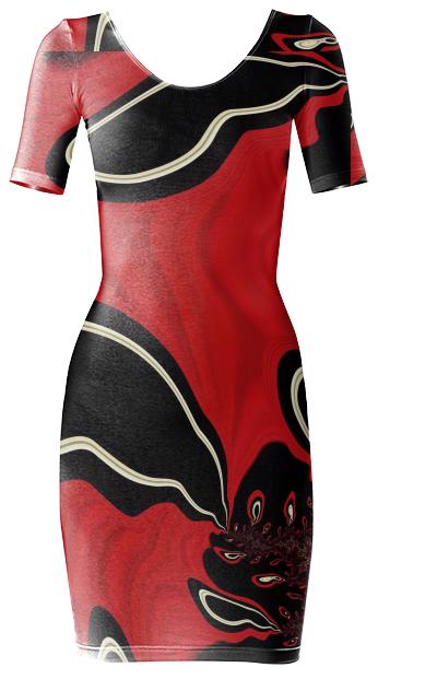 Lava Red Fractal Bodycon Dress